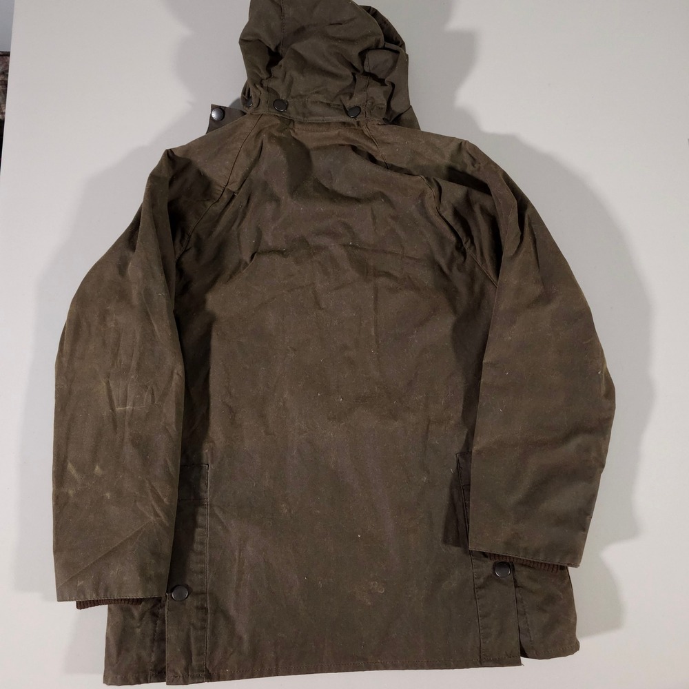 Barbour Classic Bedale Jacket Mens Olive Waxed Cotton Tartan Lining Hooded - Picture 6 of 6